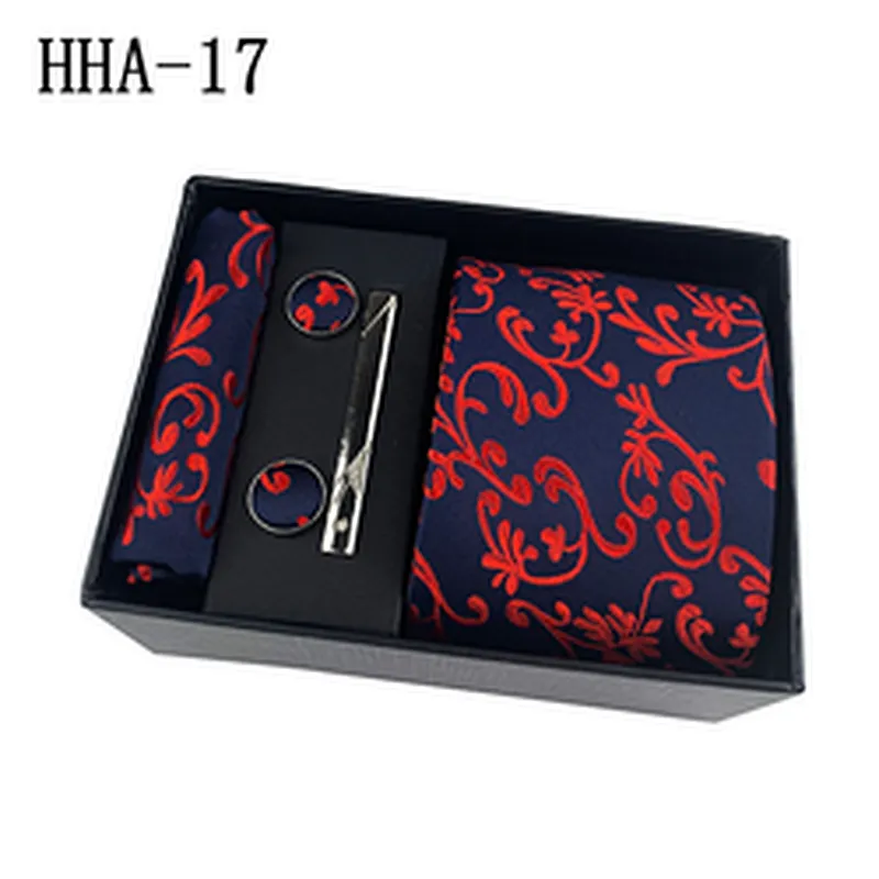 Custom Men Ties and Hanky Set Floral Neckties With Pocket Squares Fashion Tie Clip Pocket Square and Cufflink Set Gift Box
