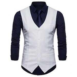 Single Breasted Suit Vest Men Formal Solid Chalecos Hombre Casual Flax Men Vest Waistcoat