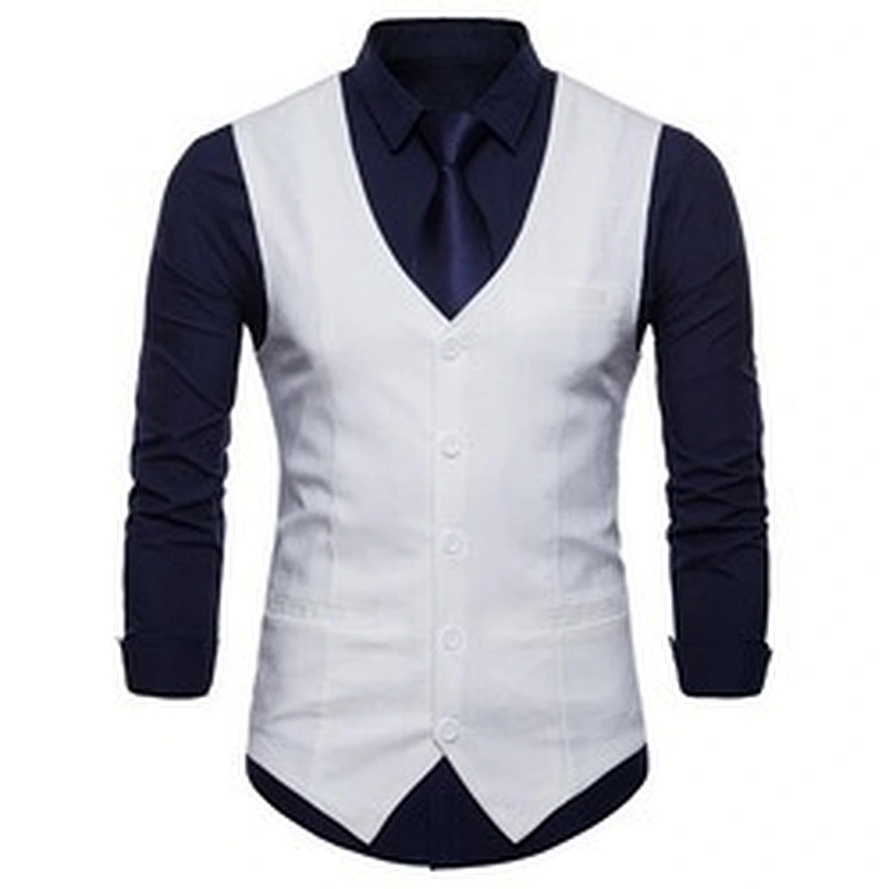 Single Breasted Suit Vest Men Formal Solid Chalecos Hombre Casual Flax Men Vest Waistcoat