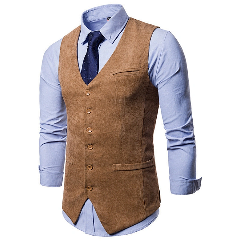 Casual Solid Chalecos Hombre Formal Men Vest Waistcoat Single Breasted Corduroy Men's Innerwear Vest Suit