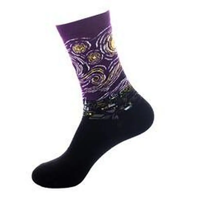 Custom Logo Wholesale Knitted Woven Fashion Colorful Fun Crew Cotton Popular Oil Painting Mens Funny Socks
