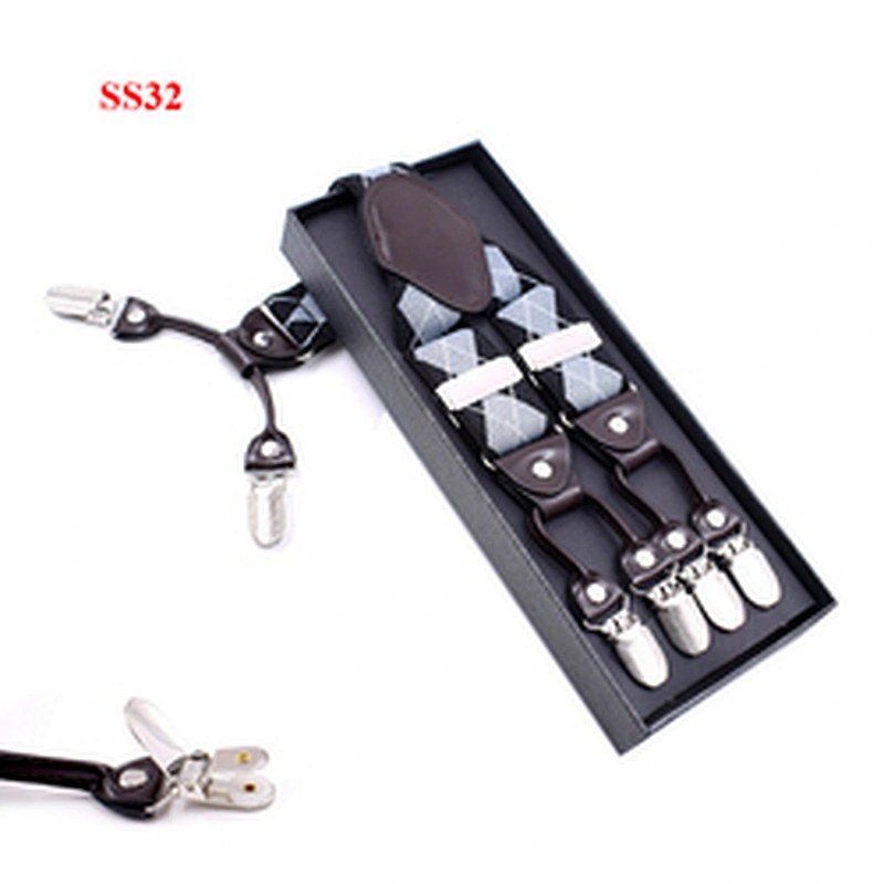 Customized Fashion High Quality 3.5cm width elastic adjustable Jacquard Woven 6 Clip Y Shape Suspenders For Men Trousers