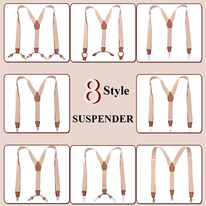 Latest Business Men Suspenders Luxury Multi-Function Suit 8 Kinds Of Clips Suspenders DIY Leather Suspender For Men Gift