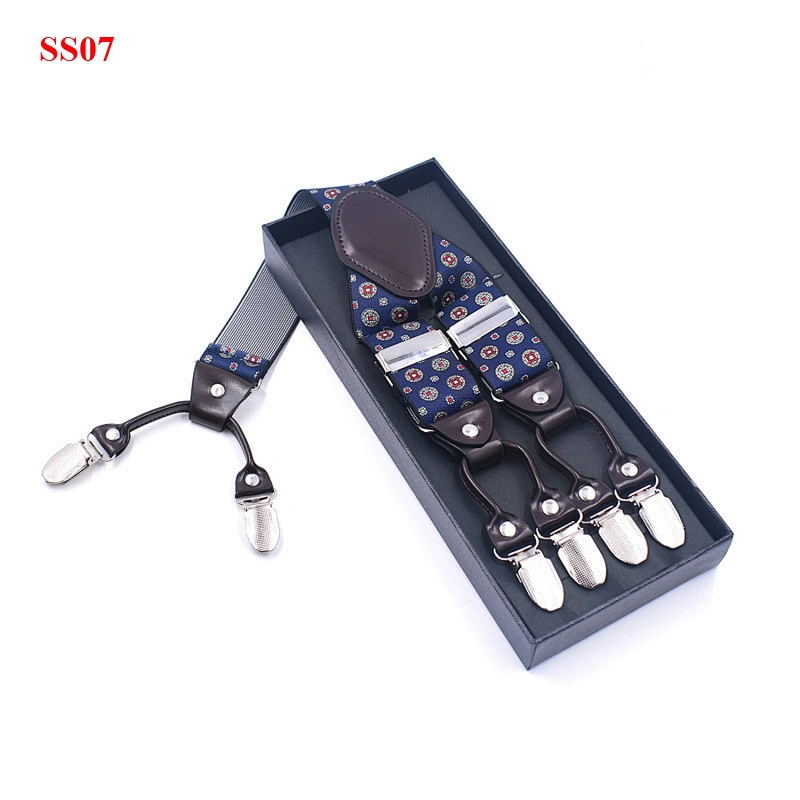 Wholesale 3.5cm width elastic adjustable Printing 6 Clip Y Shape  Suspenders For Men Trousers