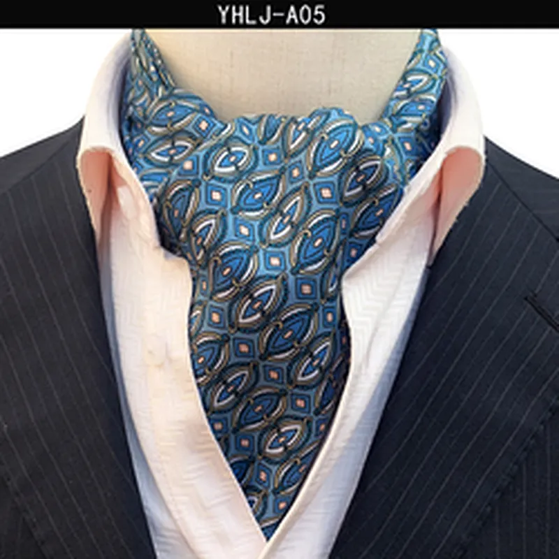 Casual Mens Ascot Polyester Jacquard Woven Ties For Men Italian Classic Paisley Cravate Tie