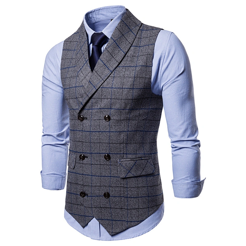 Slim Fit Business Clothes Formal Plaid Men Vest Waistcoat Cotton Suit Vest Men Chalecos Hombre Double Breasted