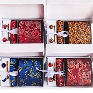 Casual Men Ties and Hanky Set Floral Tie Pocket Square and Cufflink Set Paisley Neckties With Pocket Squares