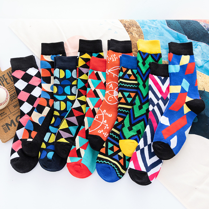 wholesale geometric pattern fashion socks Amazon hot sale socks men and women personality trend socks cotton stockings