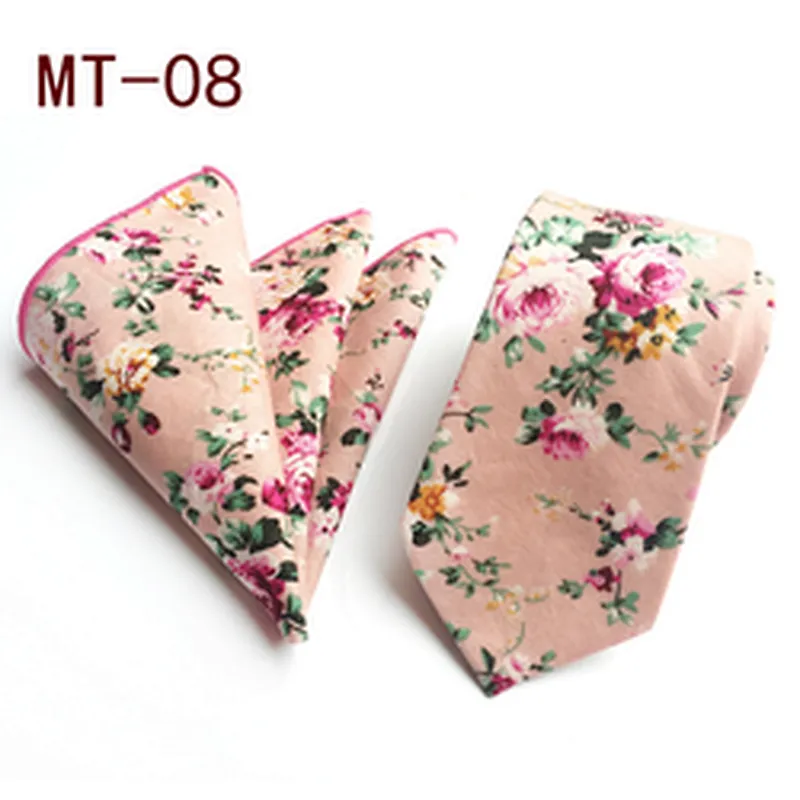 Classic Men Ties and Hanky Set Floral Neckties with Pocket Squares Casual Neck Ties For Men