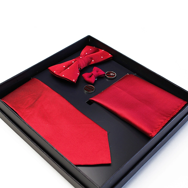 Custom Neckties with Pocket Square Fashion Necktie Set Gift Box Solid Color Men Neck Ties and Bow Ties