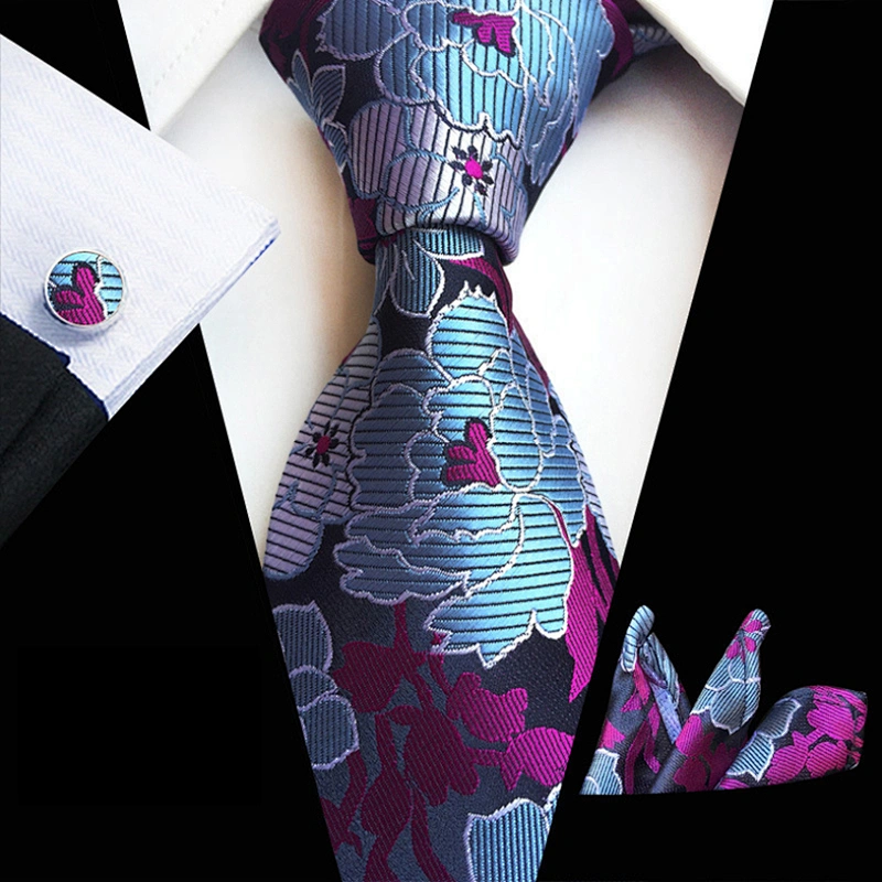 Custom Tie Pocket Square and Cufflink Set Floral Neckties With Pocket Squares Fashion Men Ties and Hanky Set