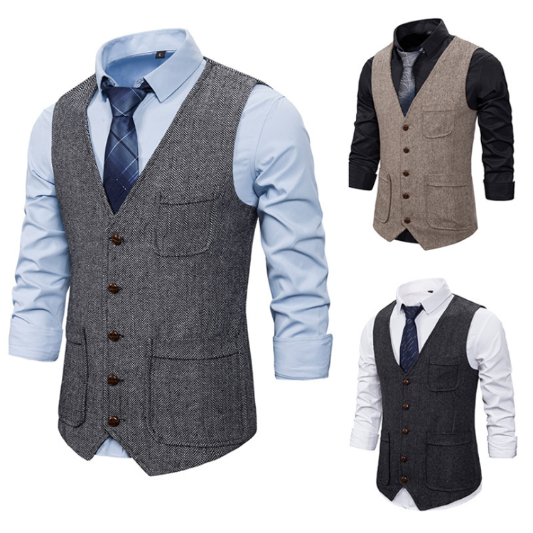 Custom Suit Vest Men Cotton Casual Gray Chalecos Hombre Formal Men Vest Waistcoat Single Breasted