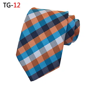 Luxury Ties Men Custom Logo Polyester Woven Corbatas Hombres Classic Grid Neck Ties For Men