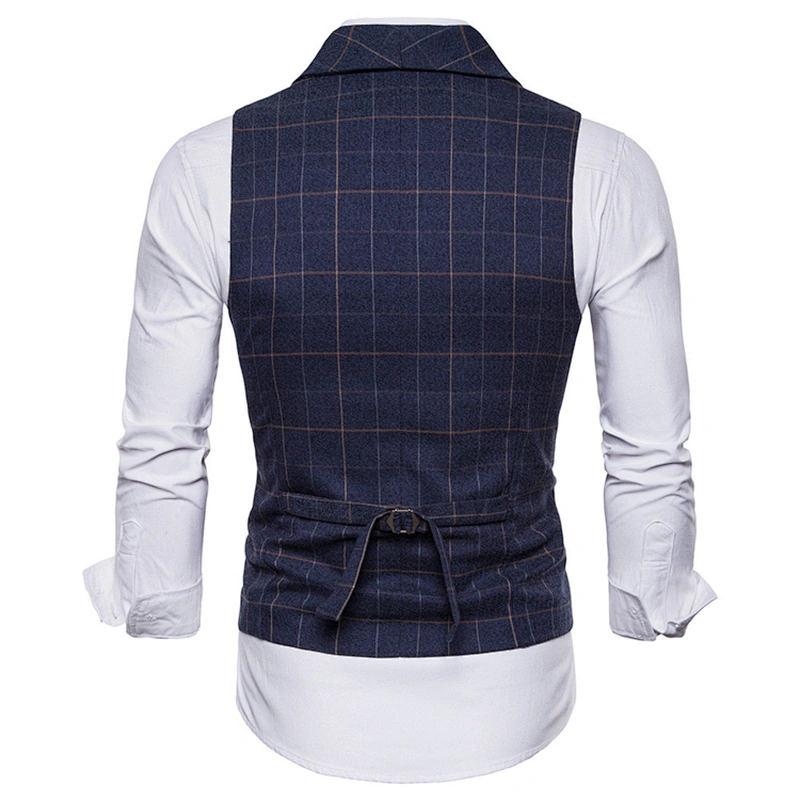 Slim Fit Business Clothes Formal Plaid Men Vest Waistcoat Cotton Suit Vest Men Chalecos Hombre Double Breasted