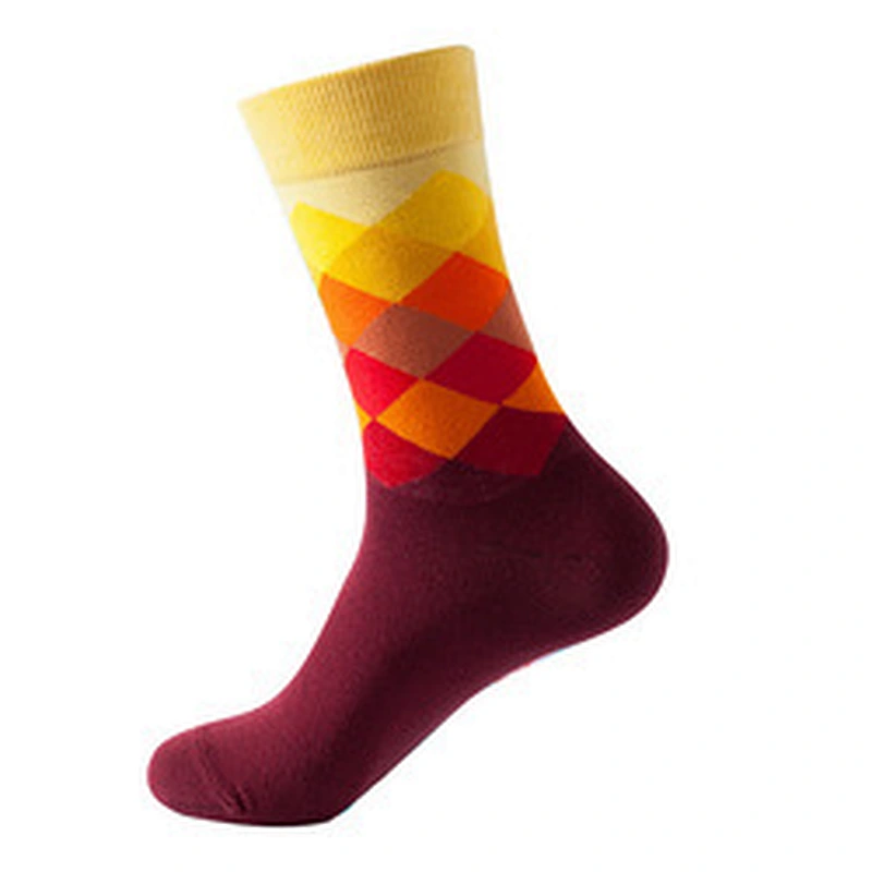 Wholesale custom cotton men colorful funny socks diamond pattern socks
