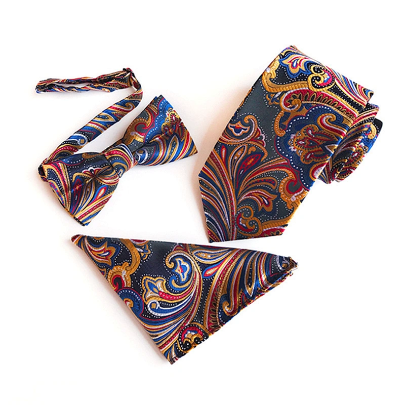 Classic Paisley Men Ties and Hanky Set Casual Neckties with Pocket Square Custom Men Bow Tie Set Handkerchief Set