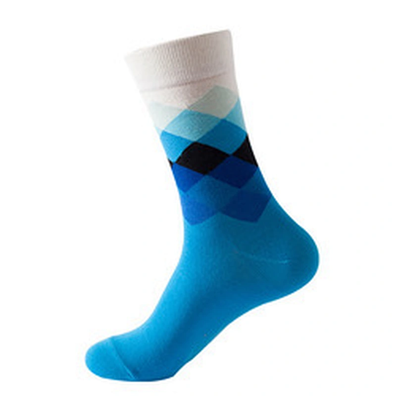 Wholesale custom cotton men colorful funny socks diamond pattern socks