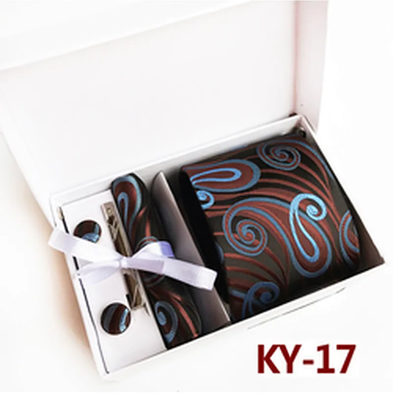 Paisley Neckties With Pocket Squares Custom Men Ties and Hanky Set Casual Tie Clip Pocket Square and Cufflink Set Gift Box