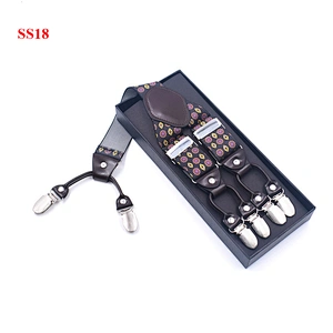 Wholesale 3.5cm width elastic adjustable Printing 6 Clip Y Shape  Suspenders For Men Trousers