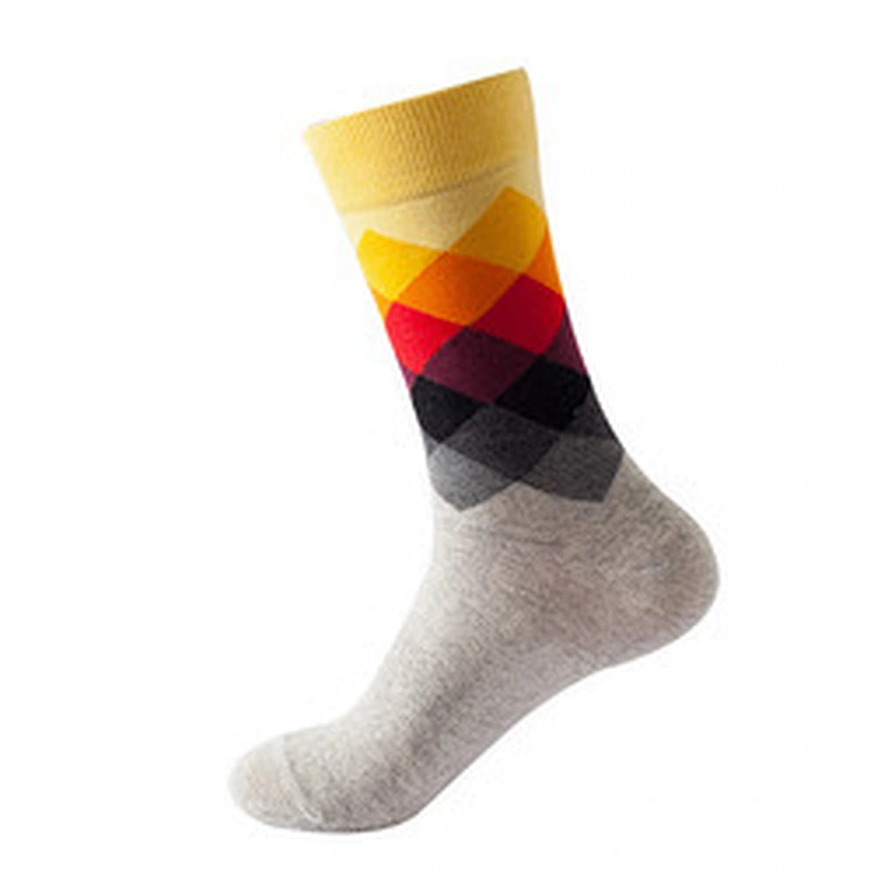 Wholesale custom cotton men colorful funny socks diamond pattern socks