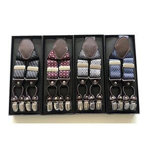 High Quality 3.5cm width elastic adjustable Jacquard Woven 6 Clip Y Shape Wedding Suspenders For Men Trousers