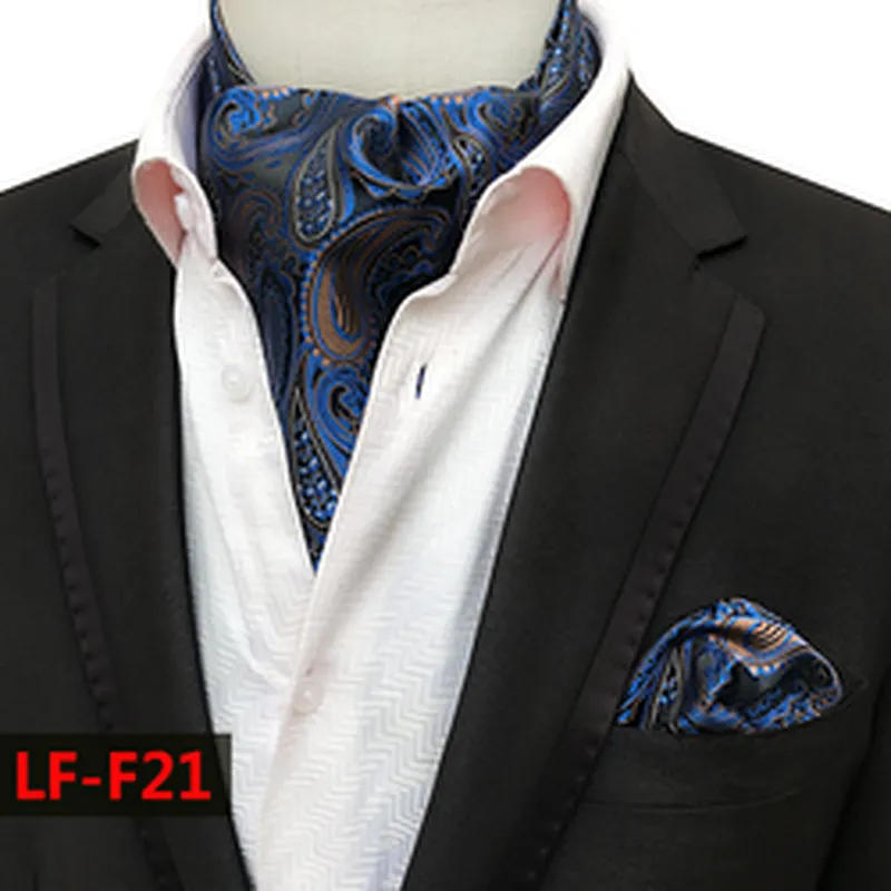 Fashion Paisley Folard Mens Ascot Casual Cravate Homme Polyester Handkerchief for Men Jacquard Woven Hanky Set