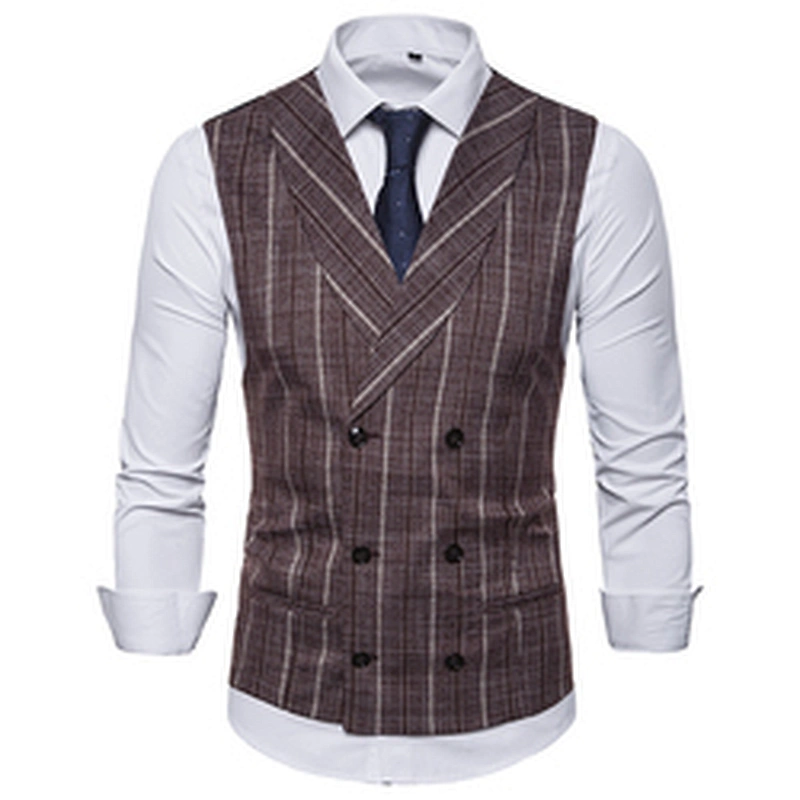 Smart Casual Striped Gilet Vest Formal Men Vest Waistcoat Double Breasted Cotton Suit Vest Men