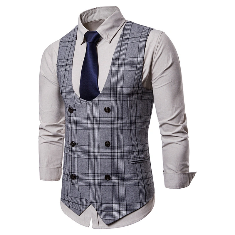 Casual Striped Chalecos Hombre Custom Suit Vest Men Double Breasted Formal Cotton Men Vest Waistcoat