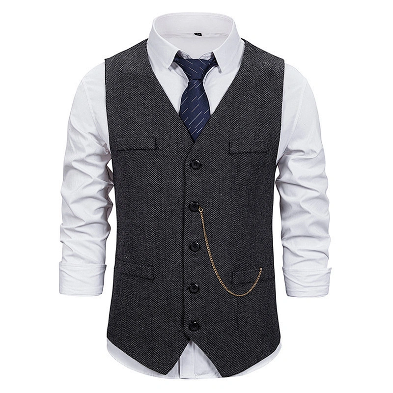Formal Men's Vests & Waistcoats Suits Casual Cotton Men's Innerwear Vest Solid Chalecos Hombre With Chains
