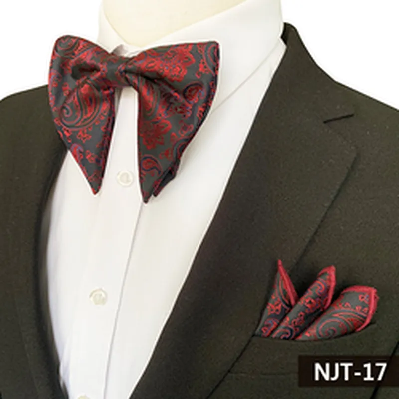 Casual Paisley Men Bow Tie Sets Handkerchief Set Polyester Mens Bow Ties and Hanky Sets Custom Pocket Squares for Men