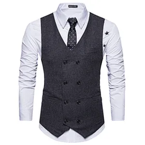 Casual Suits Vest Formal Men Vest Waistcoat Solid Cotton Men's Innerwear Vest Double Breasted Chalecos Hombre
