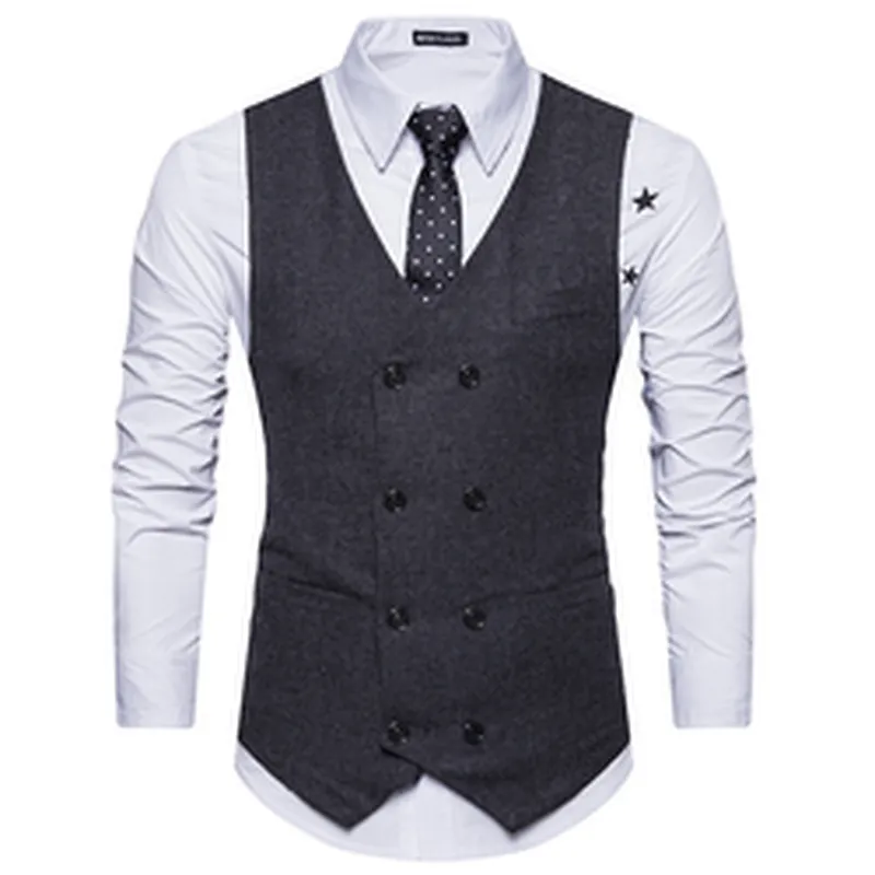 Casual Suits Vest Formal Men Vest Waistcoat Solid Cotton Men's Innerwear Vest Double Breasted Chalecos Hombre