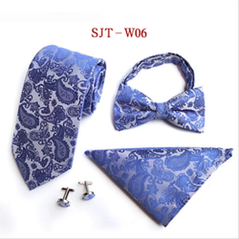 Custom Bow Tie Necktie Set Gift Box Paisley Mens Neck Tie Set Fashion Tie Pocket Square And Cufflink Set