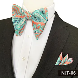 Custom Pocket Squares for Men Paisley Men Bow Tie Sets Handkerchief Set Fashion Mens Bow Ties and Hanky Sets