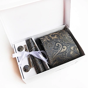 Floral Tie Clip Pocket Square and Cufflink Set Gift Box Fashion Neckties With Pocket Squares Custom Men Ties and Hanky Set