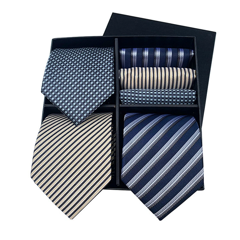 Fashion Gravata Masculina Luxury Jacquard Mens Ties Silk Box Set Custom Necktie Set Gift Box With Logo