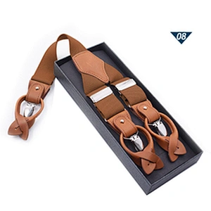 Wholesale custom Men's 6-Piece Button Adult Strap Dual-use Brown Leather Casual Suspenders