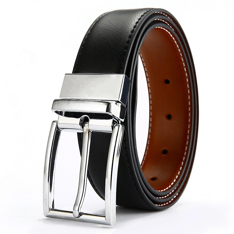 Men's leather belt wholesale rotary pin buckle belt men's leisure versatile double-sided leather belt