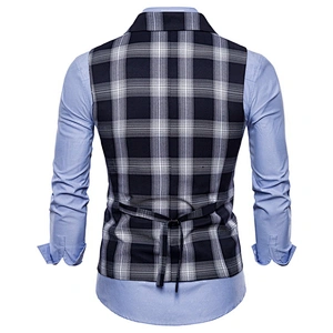 Formal Lattice Suit Vest Men Double Breasted Gilet Vest Red Cotton Men Vest Waistcoat