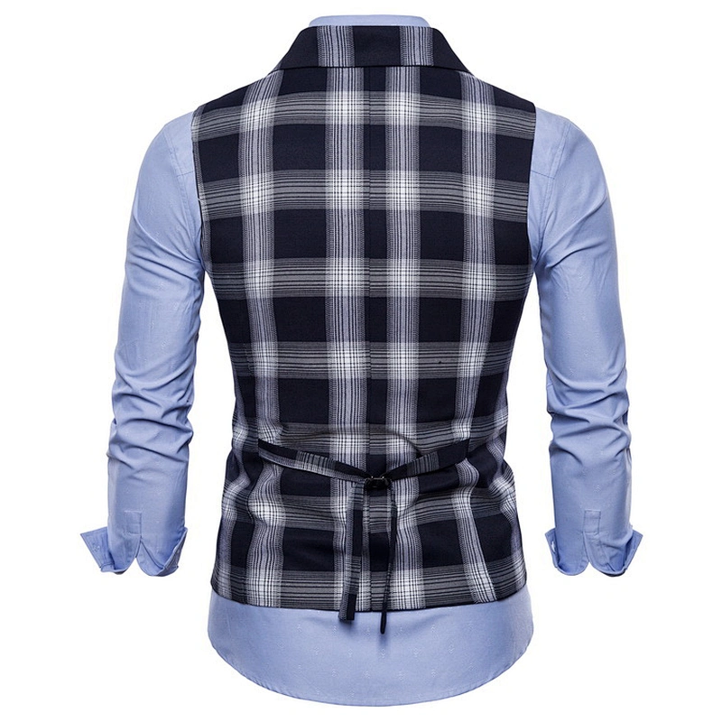 Formal Lattice Suit Vest Men Double Breasted Gilet Vest Red Cotton Men Vest Waistcoat