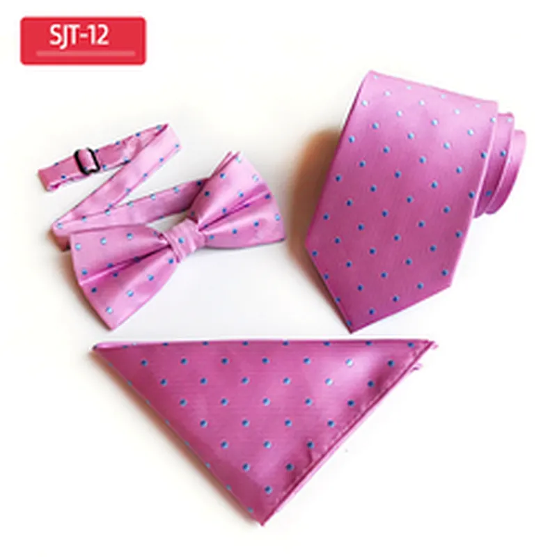 Fashion Neckties with Pocket Square Casual Dot Men Ties and Hanky Set Party Men Bow Tie Set Handkerchief Set