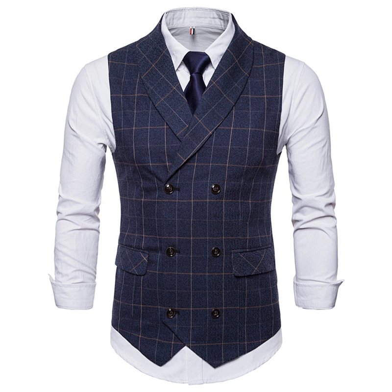 Slim Fit Business Clothes Formal Plaid Men Vest Waistcoat Cotton Suit Vest Men Chalecos Hombre Double Breasted