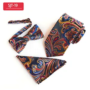 Classic Paisley Men Ties and Hanky Set Casual Neckties with Pocket Square Custom Men Bow Tie Set Handkerchief Set