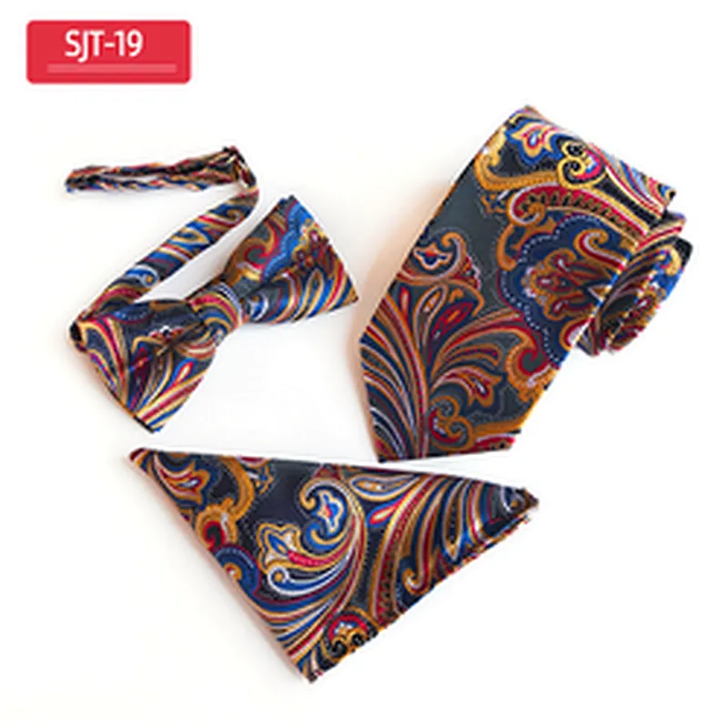 Classic Paisley Men Ties and Hanky Set Casual Neckties with Pocket Square Custom Men Bow Tie Set Handkerchief Set