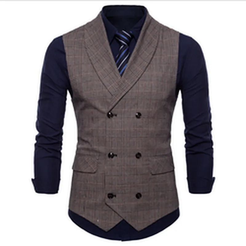 Smart Casual Men's Vests & Waistcoats Formal Suits Vest Chalecos Hombre Cotton Plaid Men's Innerwear Vest