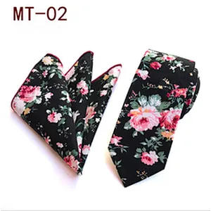 Classic Men Ties and Hanky Set Floral Neckties with Pocket Squares Casual Neck Ties For Men