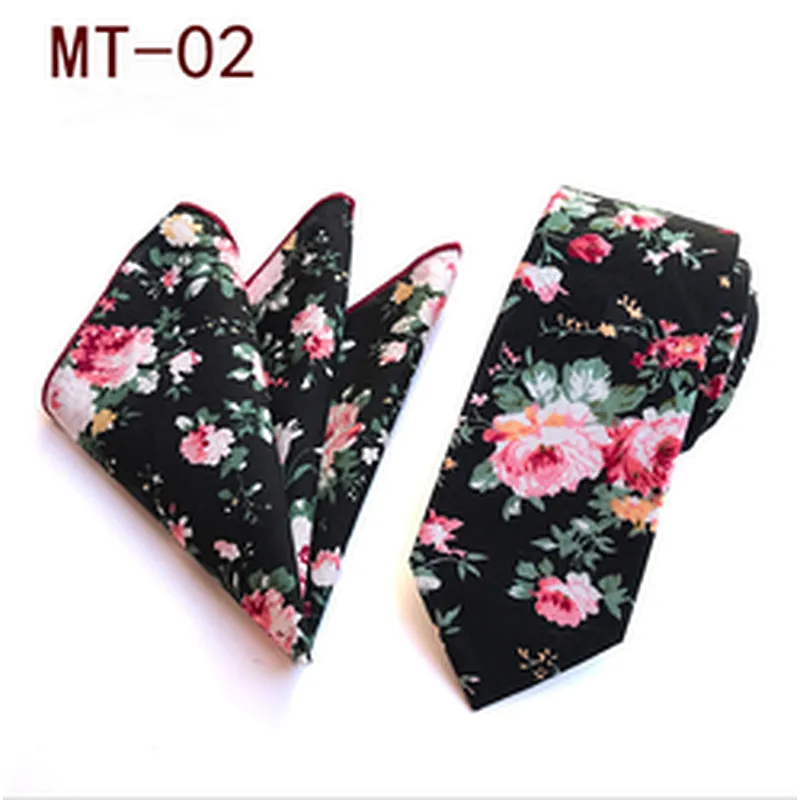 Classic Men Ties and Hanky Set Floral Neckties with Pocket Squares Casual Neck Ties For Men
