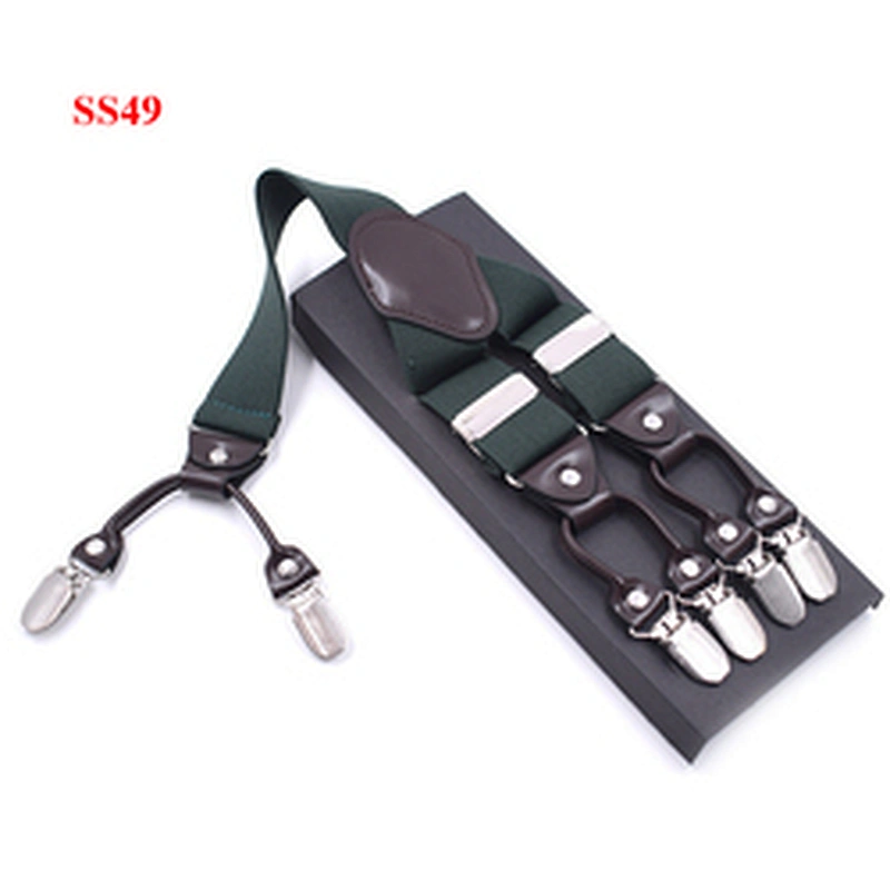 Wholesale 3.5cm width elastic adjustable Jacquard Woven 6 Clip Y Shape solid color Suspenders For Men Trousers