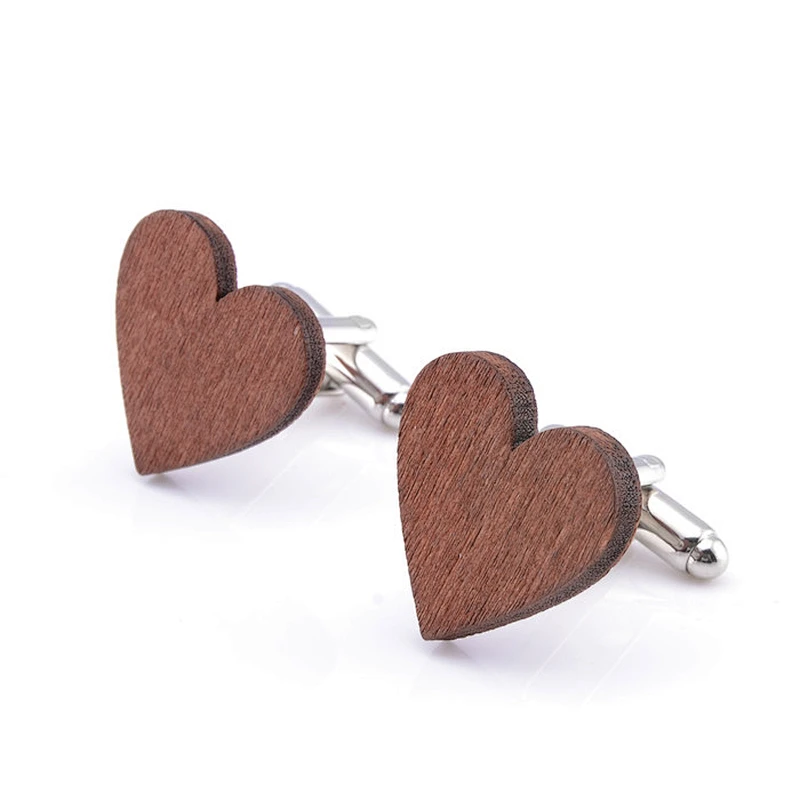 High Quality Mens Novelty Wooden Cufflinks Cuff Links or Tie Clips Mens Jewelry Brass White Steel Printing