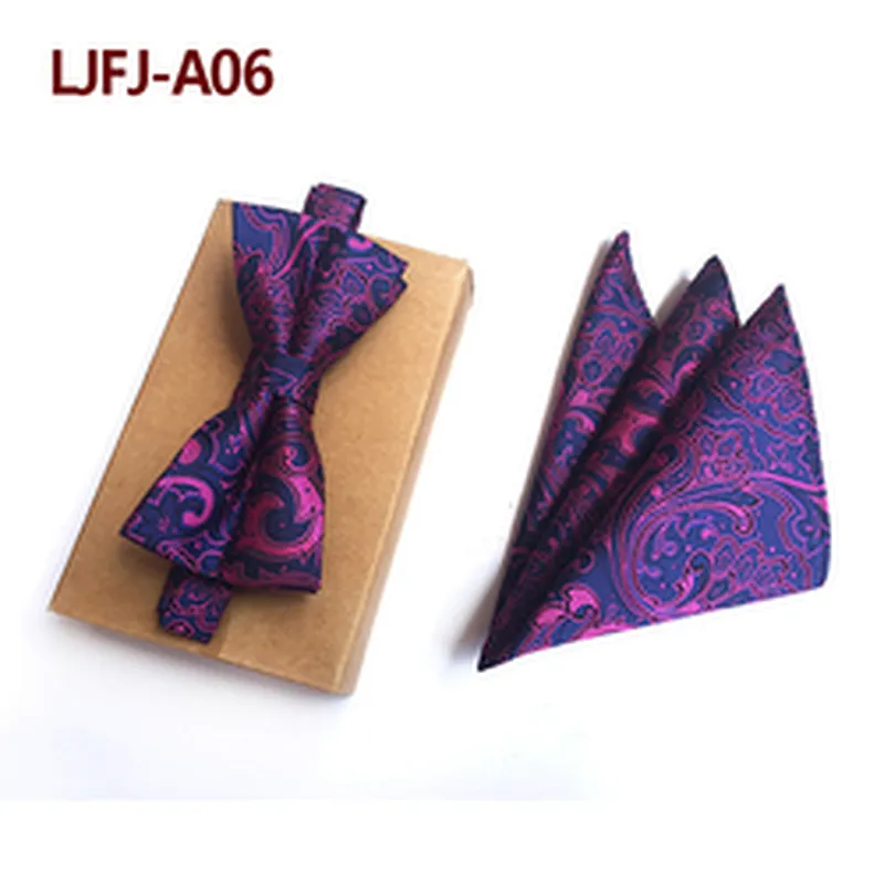 Casual Mens Bow Ties and Hanky Sets Custom Pocket Squares for Men Paisley Men Bow Tie Sets Handkerchief Set